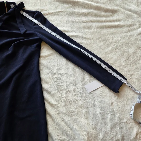 ‼️3/$30‼️Calvin Klein Tie-Neck Scuba Crepe Dress Womens 2 Navy High Neck Zip - Picture 14 of 16